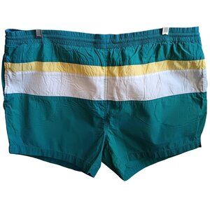 Vintage Men's Colorblock XL surf Trunks/Shorts Aqua Blue/Yellow Striped 1990's